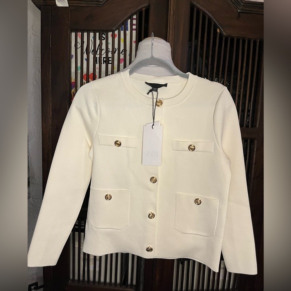 Nwt-Zara- Plain Knit Jacket- Small - Picture 4 of 7